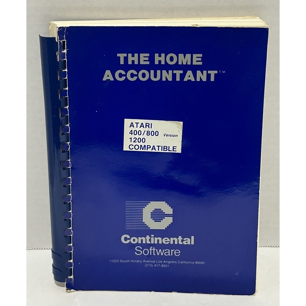 The Home Accountant Software Manual For Atari Computer Continental Software 1983